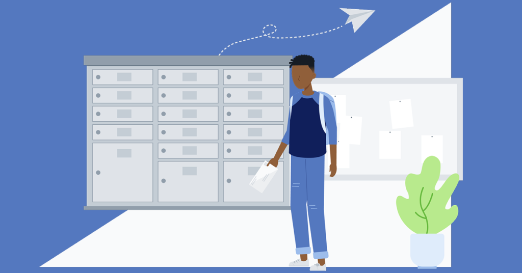 University student picking up mail from mailbox